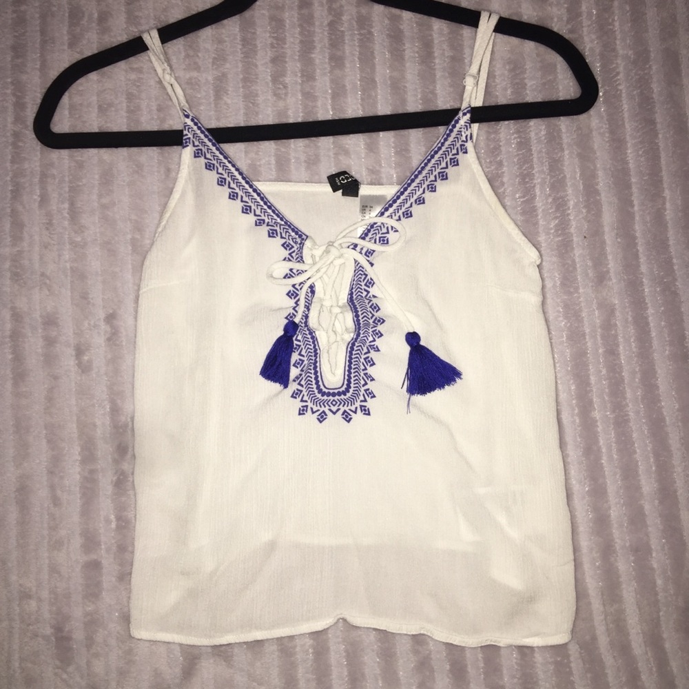 White and Blue Tank Top with Ties
